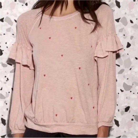 Sundry crew neck ruffle sleeve hearts top 1(S) - Picture 10 of 10